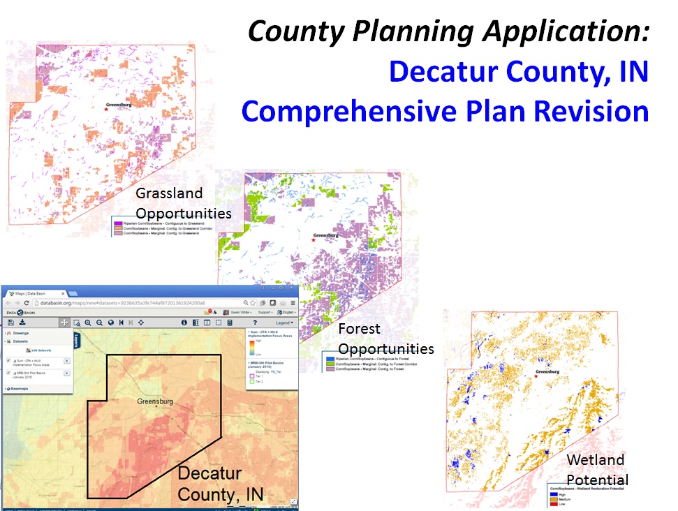 County planning example using Precision Conservation Blueprint v1.0 to identify local opportunities for prairie, wetland, and forest habitat that support larger Mississippi Basin multi-sector strategies while targeting conservation investment at the 30m resolution.